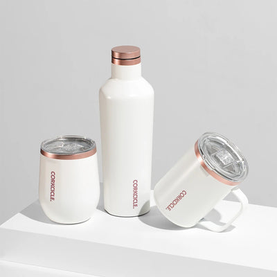 Corkcicle Classic 12oz Stainless Steel Stemless Cup w/ Lid White Rose (Open Box)