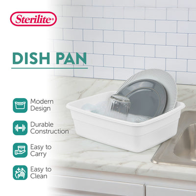 Sterilite Small Portable Rectangle Plastic 8 Qt Dish Pan Basin, White (36 Pack)