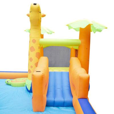 Banzai Safari Splash Water Park Inflatable Bouncer Slide with Cannon and Blower