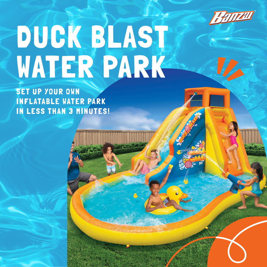 Banzai Duck Blast Water Park Inflatable Slide with Pool Float & Water Cannon