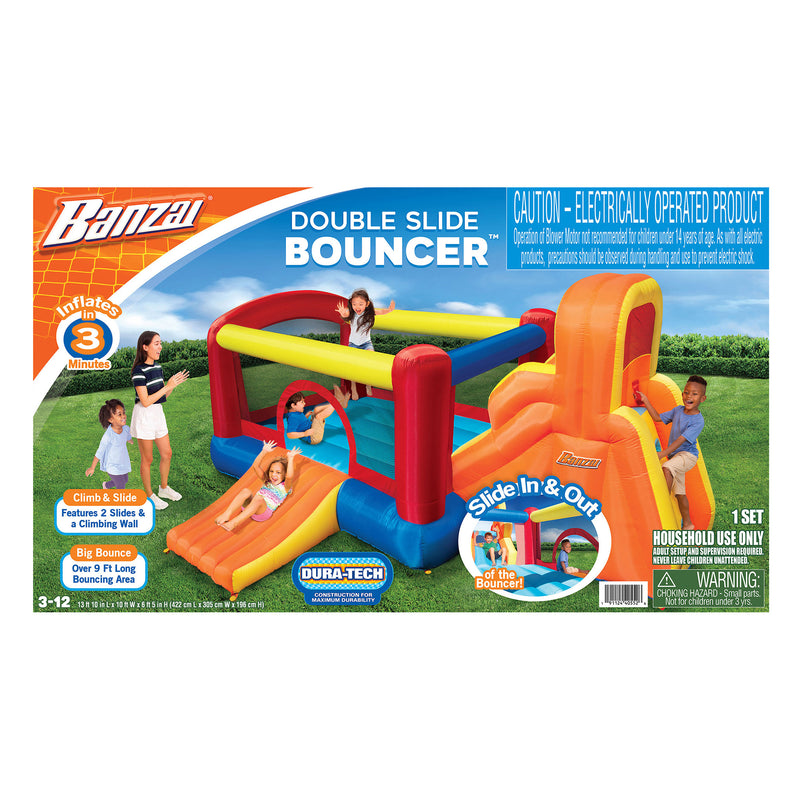 Banzai Double Slide Bouncer Inflatable Bounce House & Climbing Wall (Open Box)