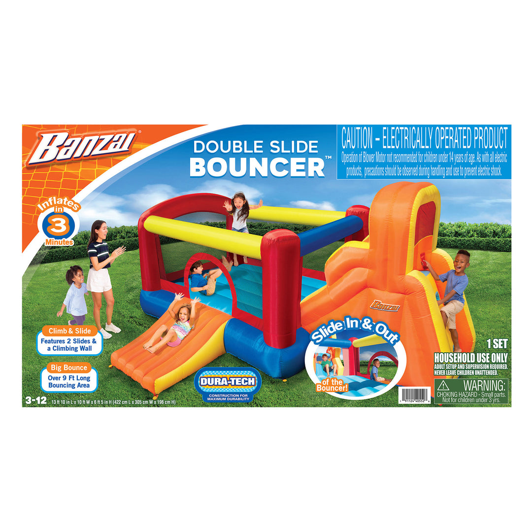 Banzai Double Slide Bouncer Inflatable Bounce House & Climbing Wall (Open Box) - VMInnovations