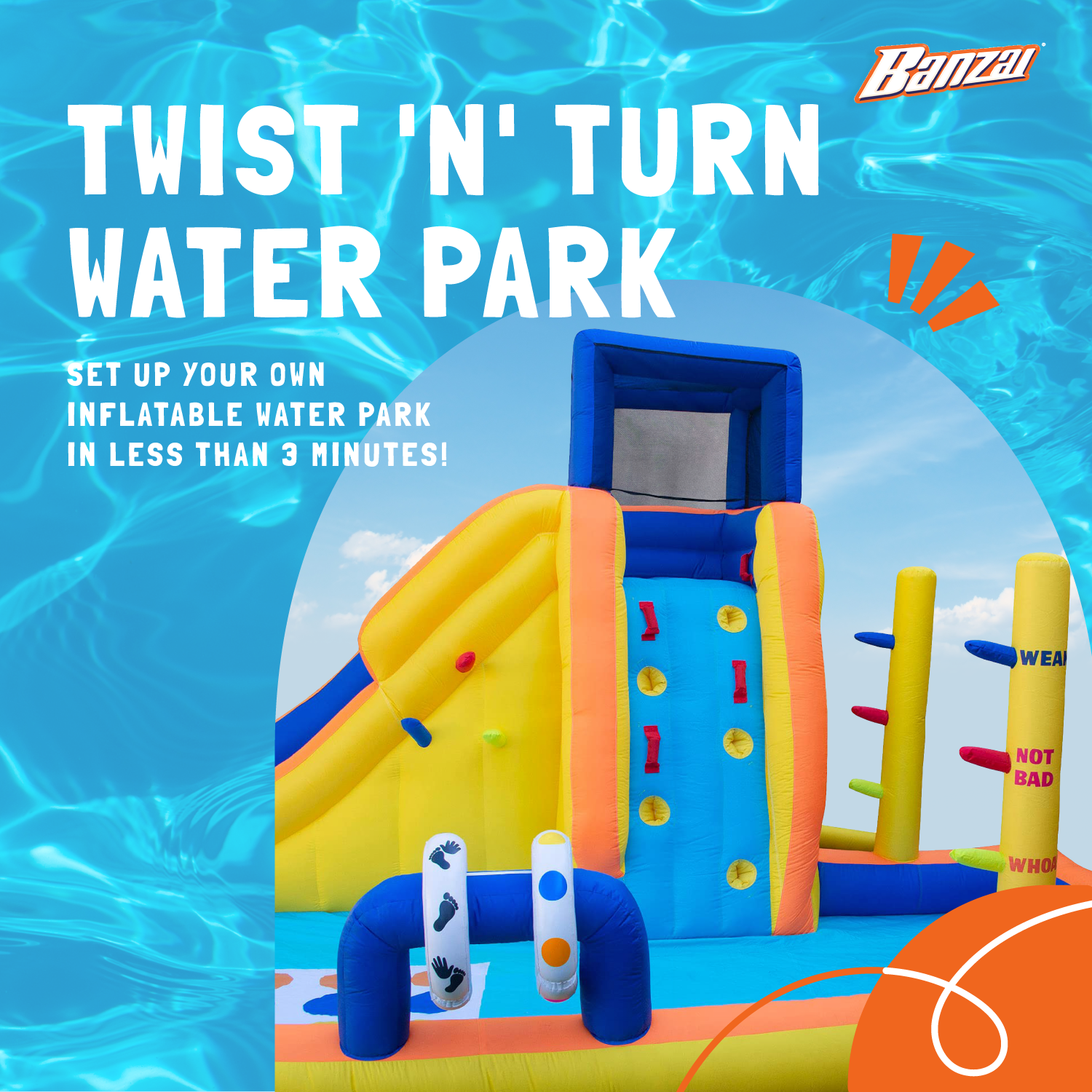 Banzai Inflatable Bounce House Water Game Park with Twister, Limbo, & Ring Toss - VMInnovations