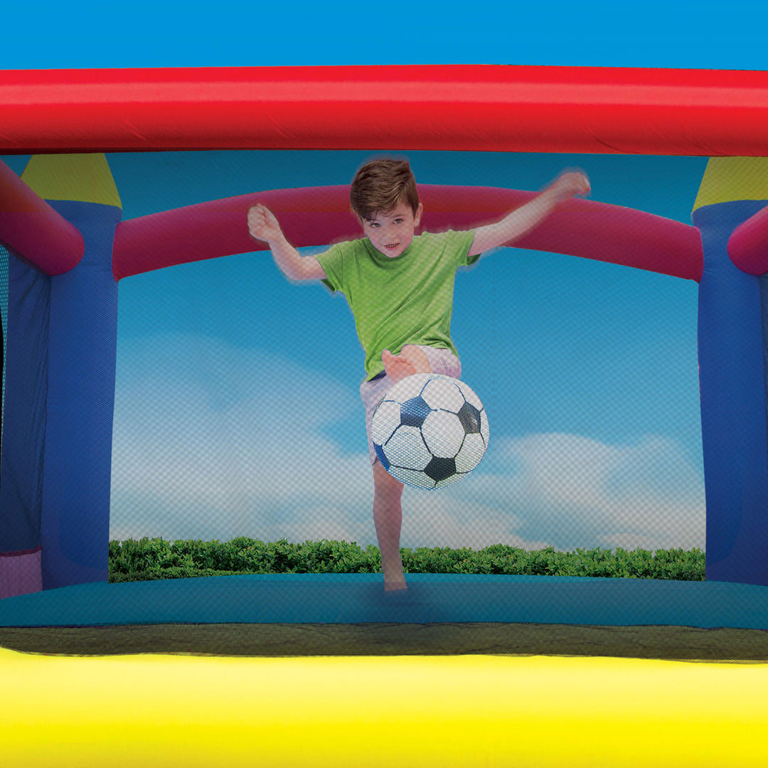 Banzai Slide N Fun Inflatable Slide and Bounce House with Soccer Net and Ball