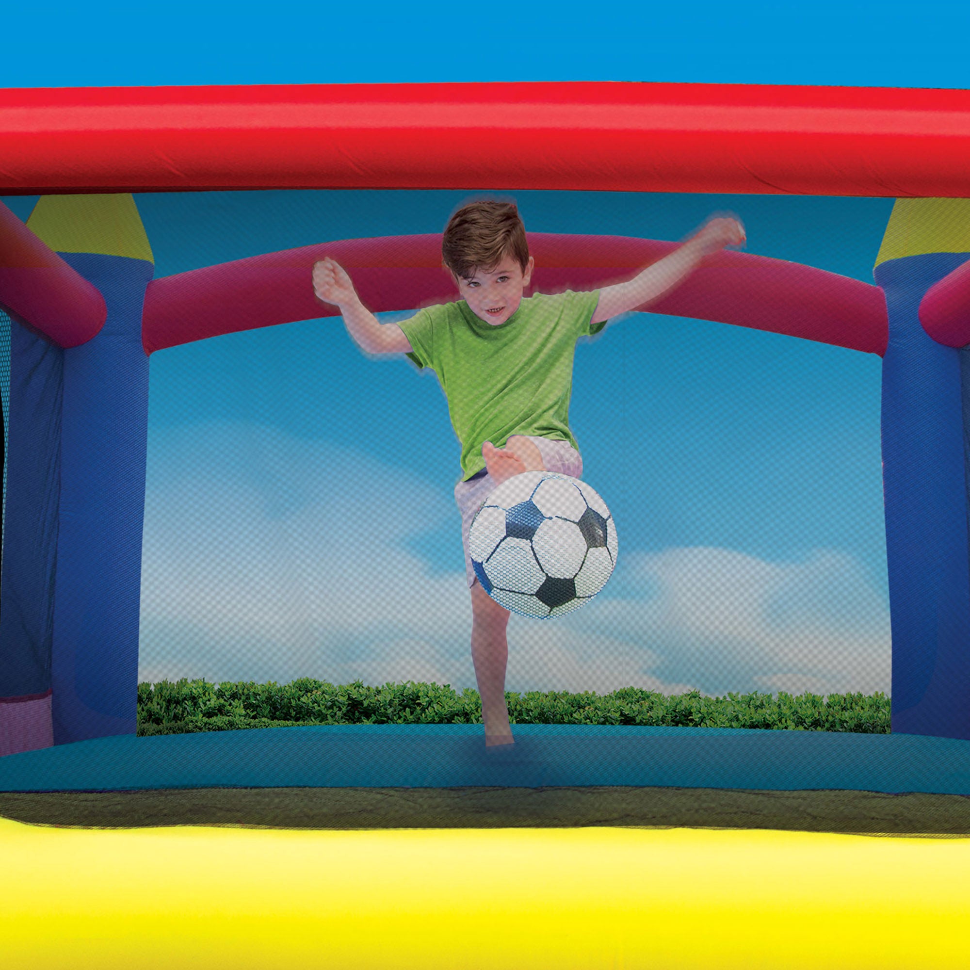 Banzai Slide N Fun Inflatable Slide and Bounce House w/ Soccer Net & Ball (Used) - VMInnovations