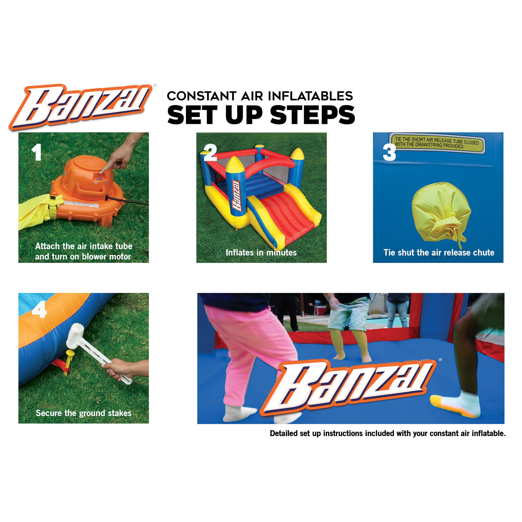 Banzai Slide N Fun Inflatable Slide and Bounce House w/ Soccer Net & Ball (Used) - VMInnovations