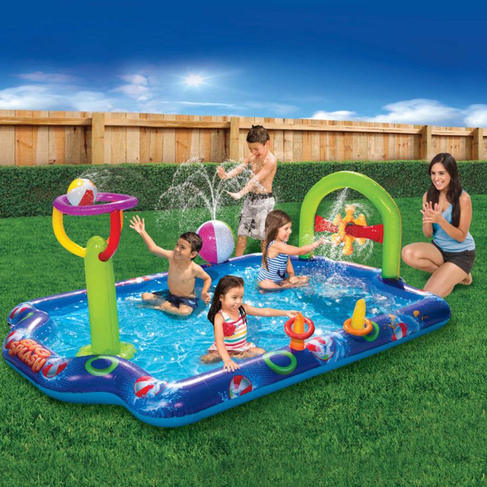 Banzai Big Splash Inflatable Play Center Pool with Beach Balls and Toss Rings - VMInnovations