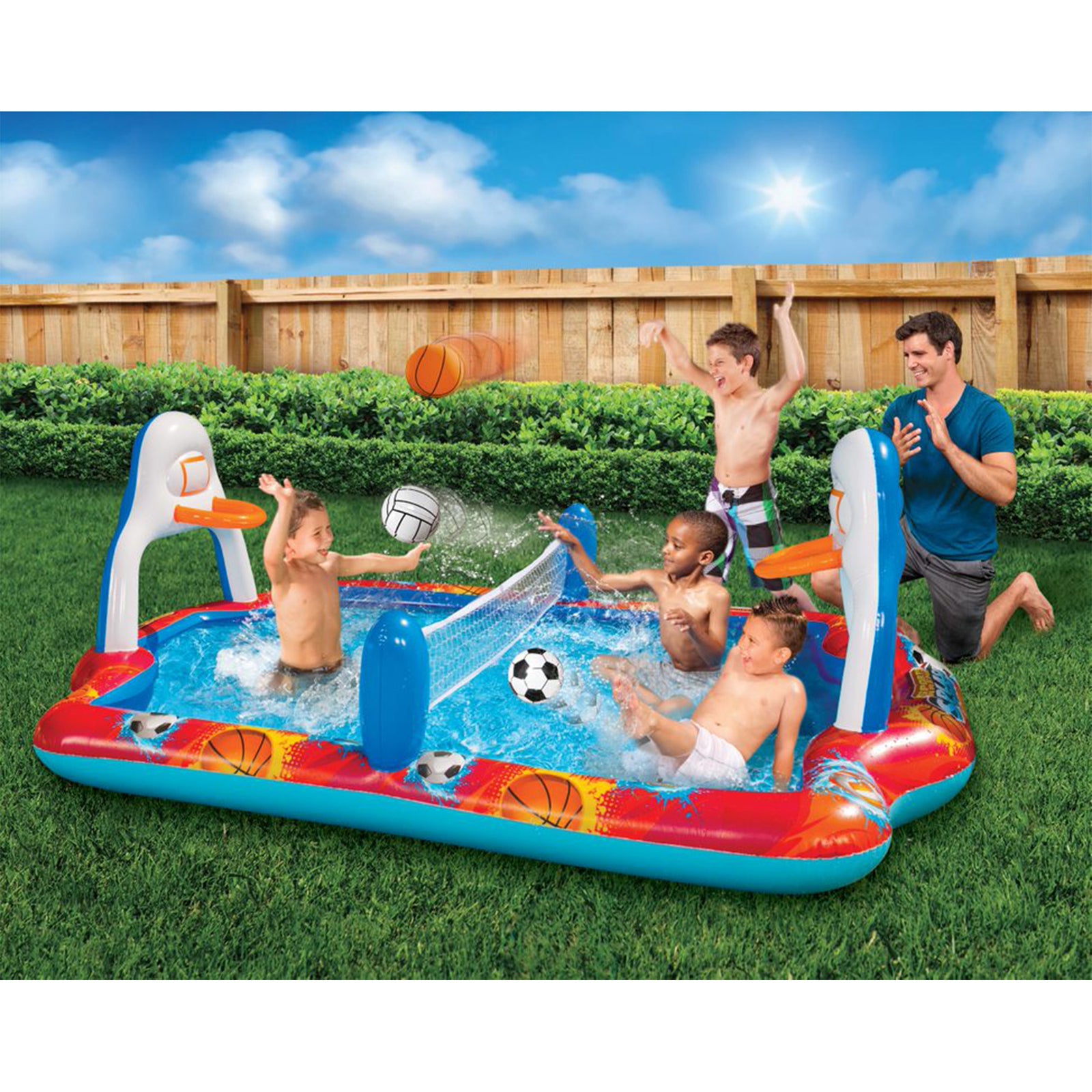 Banzai Outdoor Inflatable Sports Arena 4 In 1 Play Center Water Pool, Ages 3+ - VMInnovations