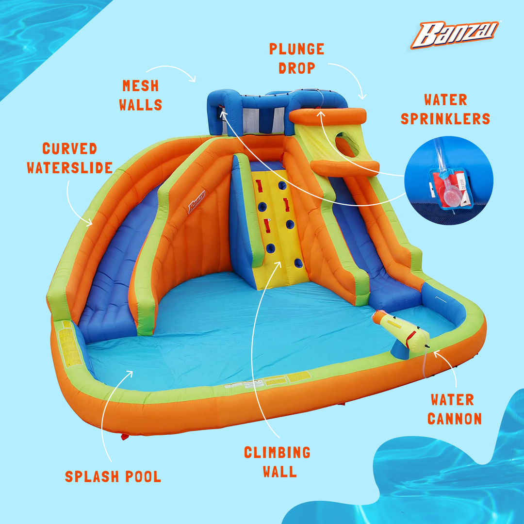 Banzai Drop Zone Outdoor Inflatable Backyard Water Splash Park Activity Center