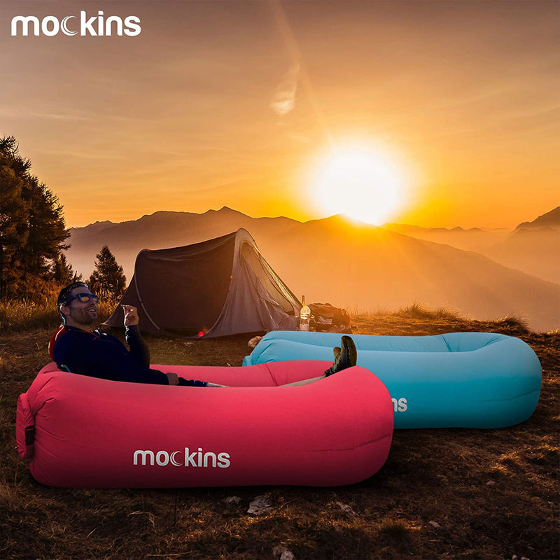 Mockins Inflatable Lounger for Camping, Beach, Picnics, Pink & Blue (Open Box)