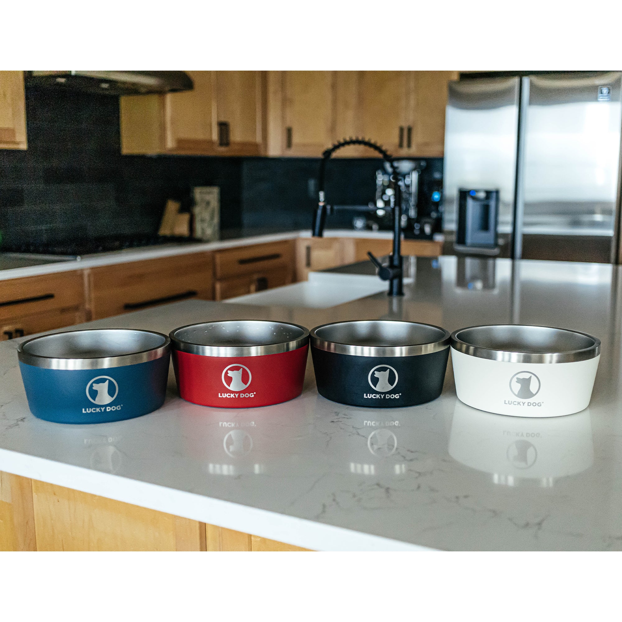 Lucky Dog INDULGE Double Wall Stainless Steel Dog Bowl, 12.5 Cup, 100 Oz, Black