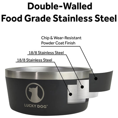 Lucky Dog INDULGE Double Wall Stainless Steel Dog Bowl, 8 Cup, 64 Oz (Open Box)