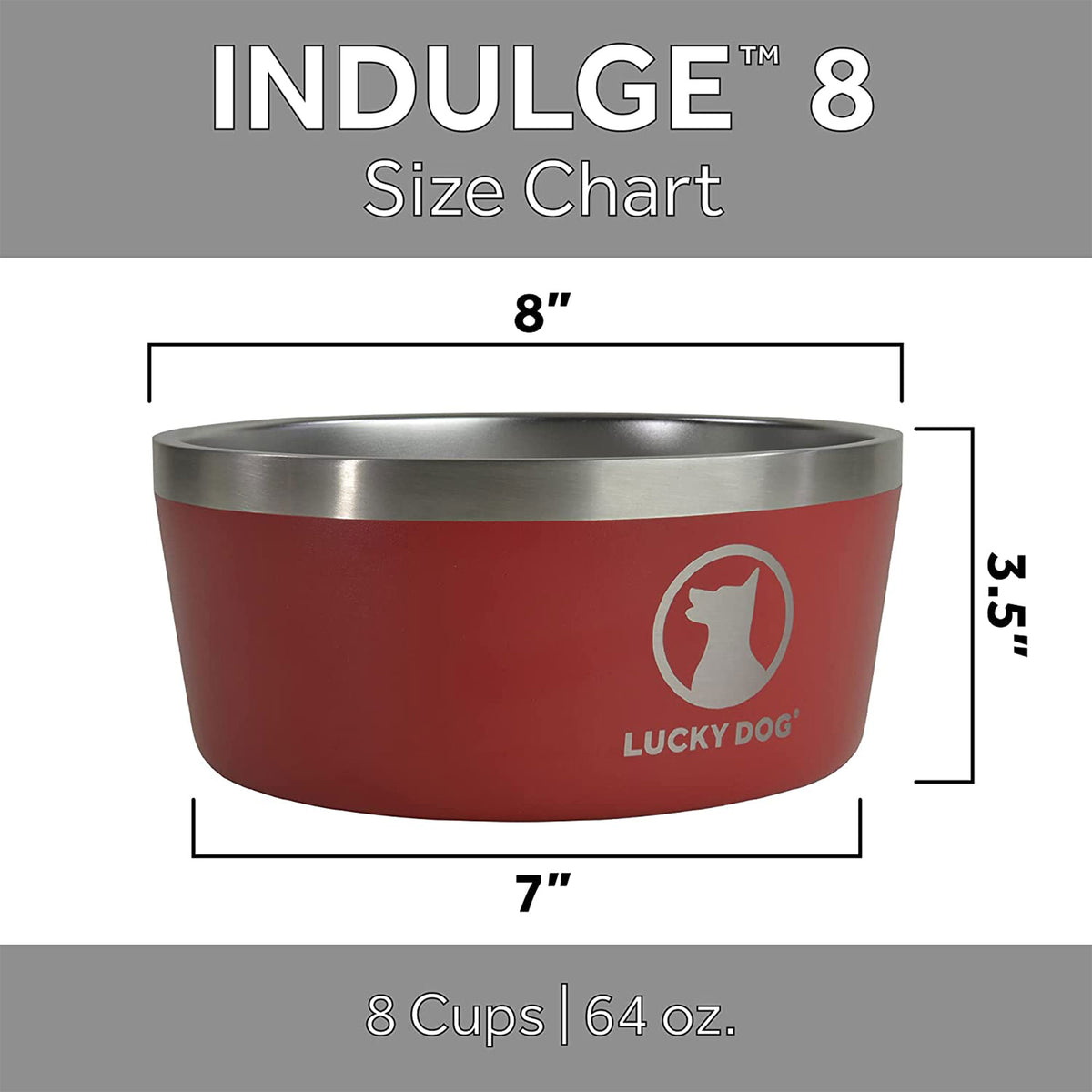 Lucky Dog INDULGE Double Wall Stainless Steel Dog Bowl, 8 Cup, 64 Oz (Open Box)