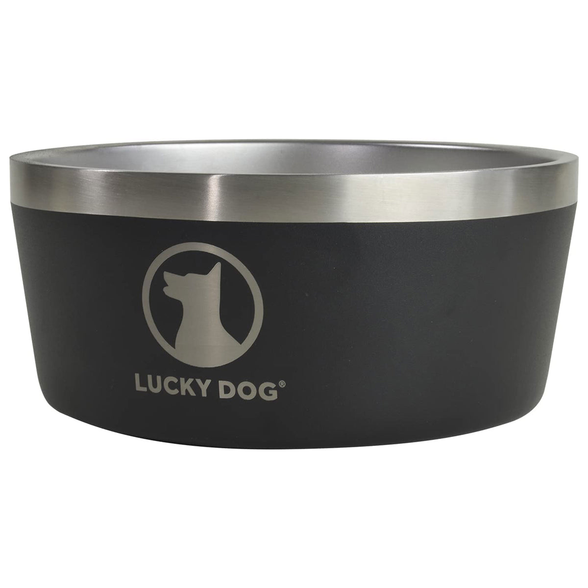 Lucky Dog INDULGE Double Wall Stainless Steel Dog Bowl, 8 Cup, 64 Ounce, Black