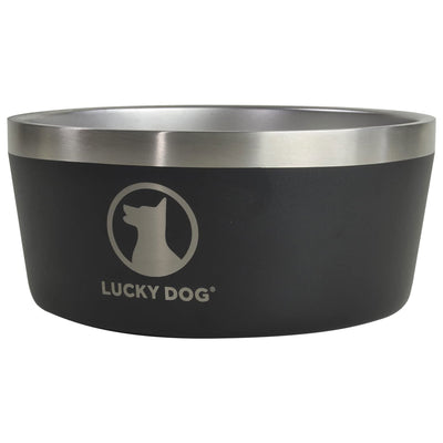 Lucky Dog INDULGE Double Wall Stainless Steel Dog Bowl, 8 Cup, 64 Ounce, Black