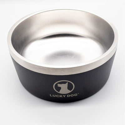 Lucky Dog INDULGE Double Wall Stainless Steel Dog Bowl, 8 Cup, 64 Ounce, Black