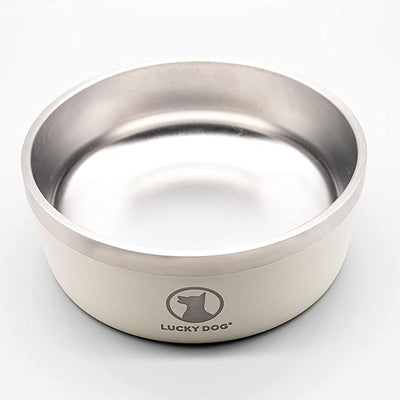 Lucky Dog INDULGE Double Wall Stainless Steel Dog Bowl, 8 Cup, 64 Ounce, Beige
