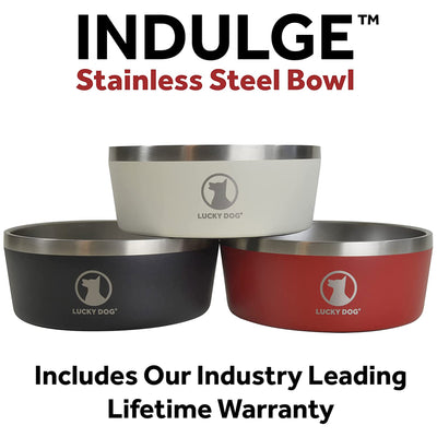 Lucky Dog INDULGE Double Wall Stainless Steel Dog Bowl, 8 Cup, 64 Ounce, Beige