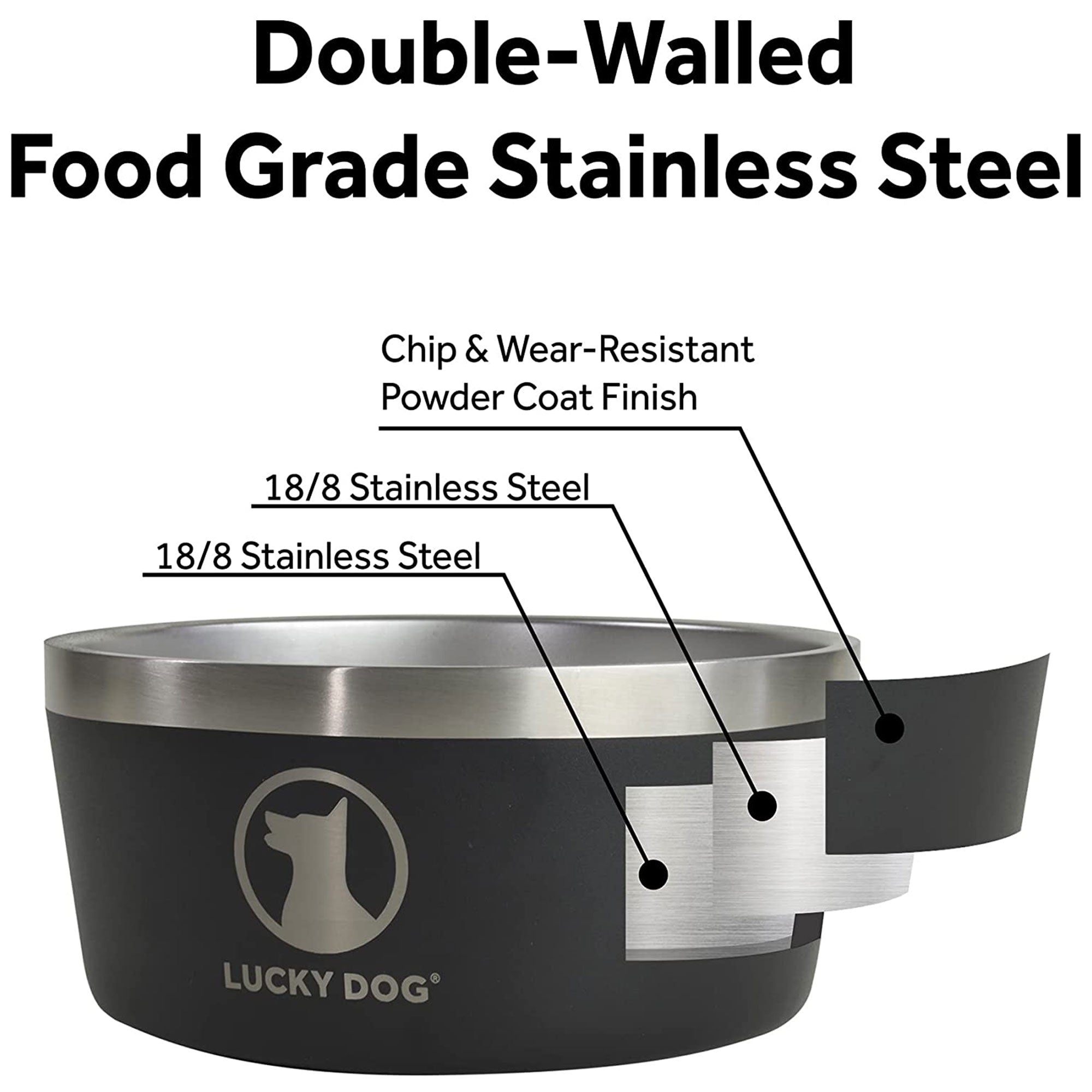 Lucky Dog INDULGE Double Wall Stainless Steel Dog Bowl, 8 Cup, 64 Ounce, Beige