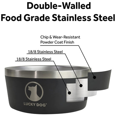 Lucky Dog INDULGE Double Wall Stainless Steel Dog Bowl, 8 Cup, 64 Ounce, Beige