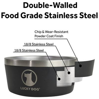 Lucky Dog INDULGE Double Wall Stainless Steel Dog Bowl, 5 Cup, 40 Ounce, Red