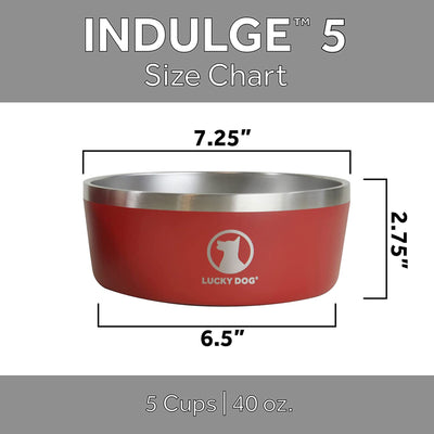 Lucky Dog INDULGE Double Wall Stainless Steel Dog Bowl, 5 Cup, 40 Ounce, Red