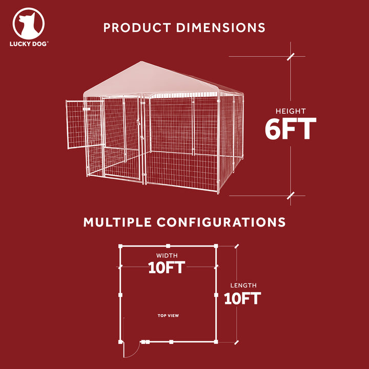 Lucky Dog STAY Series 10 x 10 x 6 Foot Roofed Steel Frame Dog Kennel, Grey