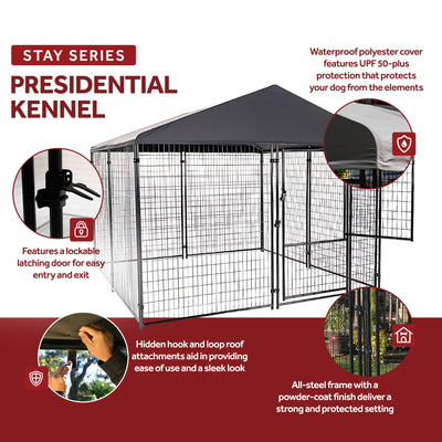 Lucky Dog STAY Series 10 x 10 x 6 Foot Roofed Steel Frame Dog Kennel, Grey - VMInnovations