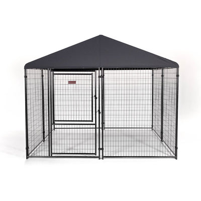 Lucky Dog STAY Series 10 x 10 x 6 Foot Roofed Steel Frame Dog Kennel, Grey
