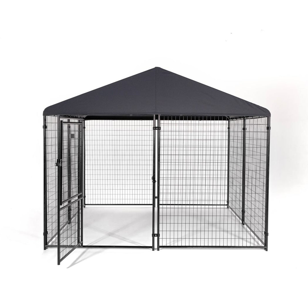 Lucky Dog STAY Series 10 x 10 x 6 Foot Roofed Steel Frame Dog Kennel, Grey