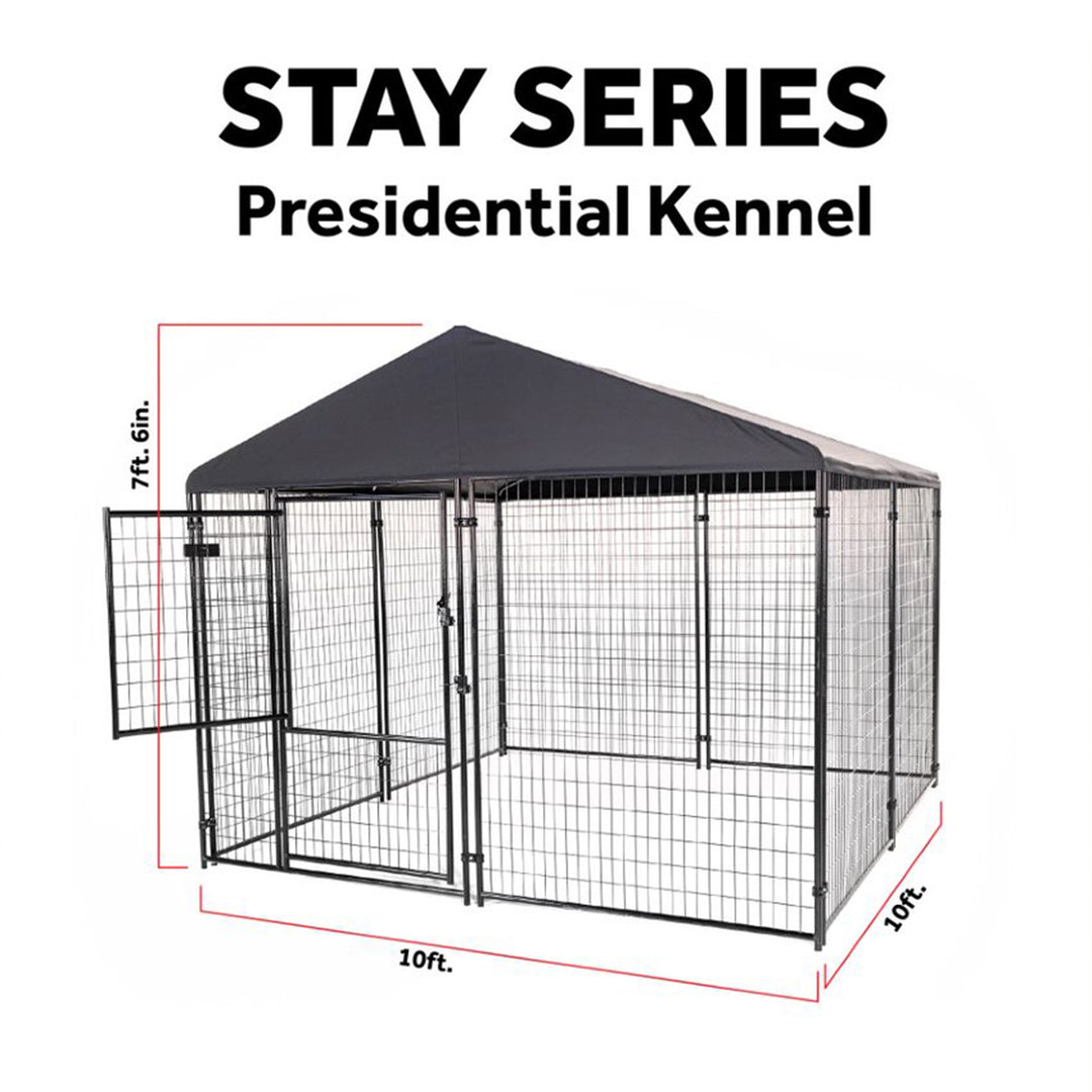 Lucky Dog STAY Series 10 x 10 x 6 Foot Roofed Steel Frame Dog Kennel, Grey