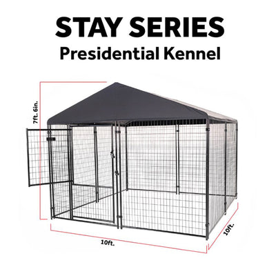 Lucky Dog STAY Series 10 x 10 x 6 Foot Roofed Steel Frame Dog Kennel, Grey - VMInnovations