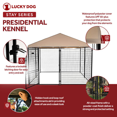 Lucky Dog STAY Series Presidential 10 x 10 x 6 Ft Steel Frame Dog Kennel, Khaki - VMInnovations
