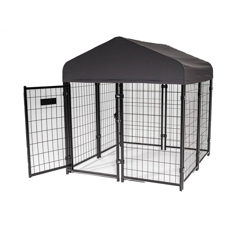 Lucky Dog STAY Series Studio Jr. 4 x 4 x 4.3 Foot Roofed Steel Dog Kennel, Grey