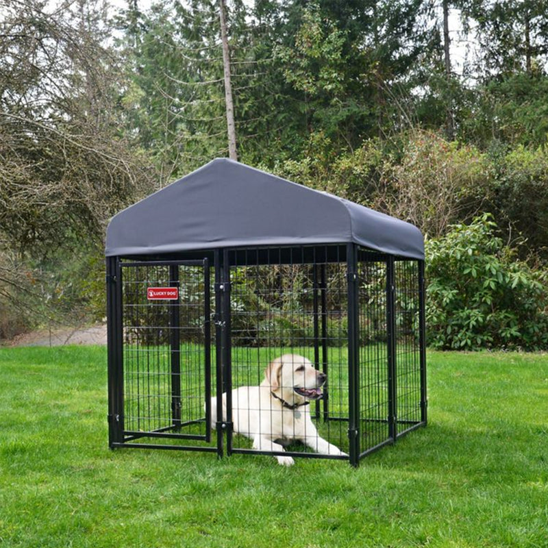 Lucky Dog Stay Series Studio Kennel Outdoor Pen w/ Waterproof Cover, Gray (Used)