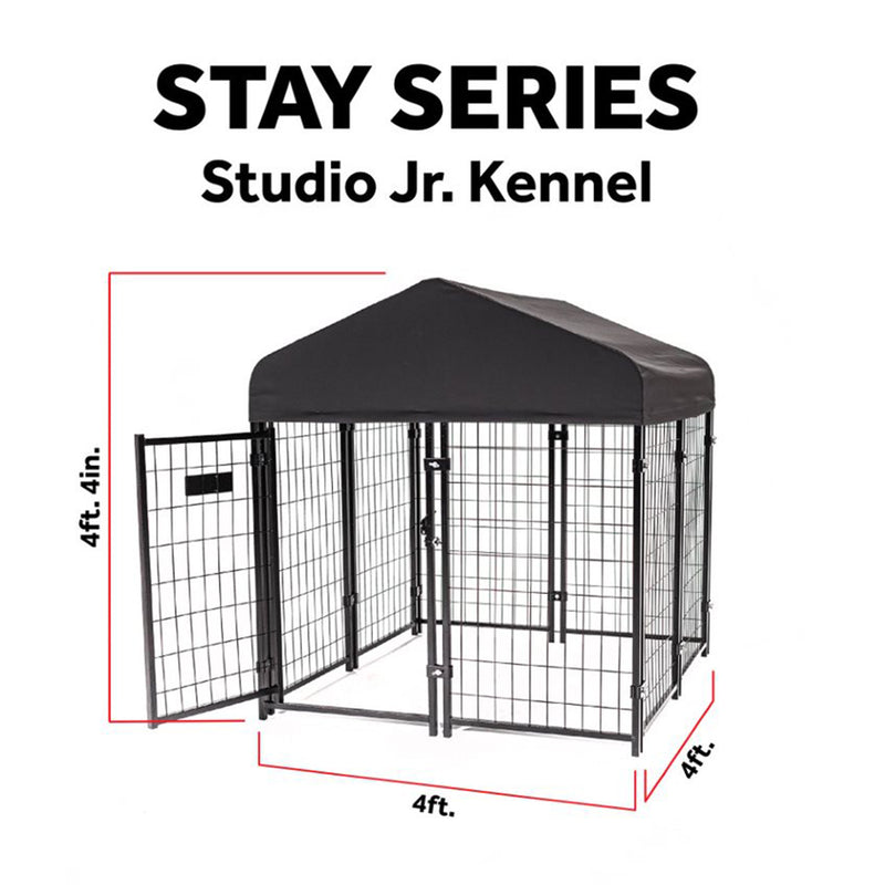 Lucky Dog STAY Series Studio Jr. 4 x 4 x 4.3 Foot Roofed Steel Dog Kennel, Grey