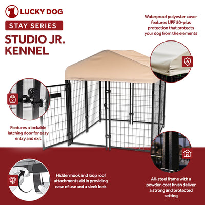 STAY Series Studio Jr. 4x4x4.3 Ft Roofed Steel Frame Dog Kennel (Open Box) - VMInnovations