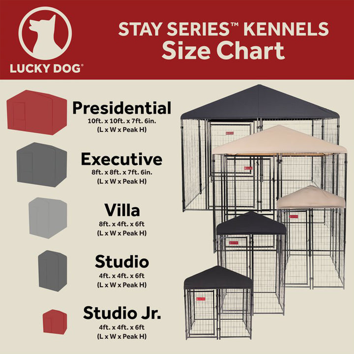 Lucky Dog STAY Series Studio Jr. 4x4x4.3 Ft Roofed Steel Frame Dog Kennel, Khaki