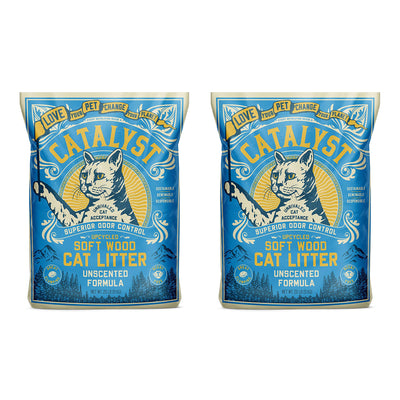 Catalyst Upcycled Soft Wood Cat Litter Odor Control, Unscented, 20 Lbs (2 Pack)