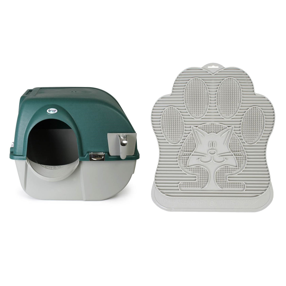 Omega Paw Enclosed No Scoop Self-Cleaning Litter Box & Paw Cleaning Mat for Cats - VMInnovations