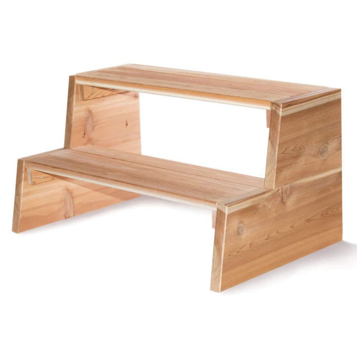 All Things Cedar Wooden 2 Tiered Step Stool for Outdoor Spas or Backyard Patios