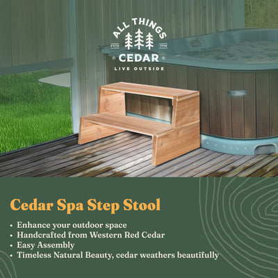 All Things Cedar Wooden 2 Tiered Step Stool for Outdoor Spas or Backyard Patios - VMInnovations