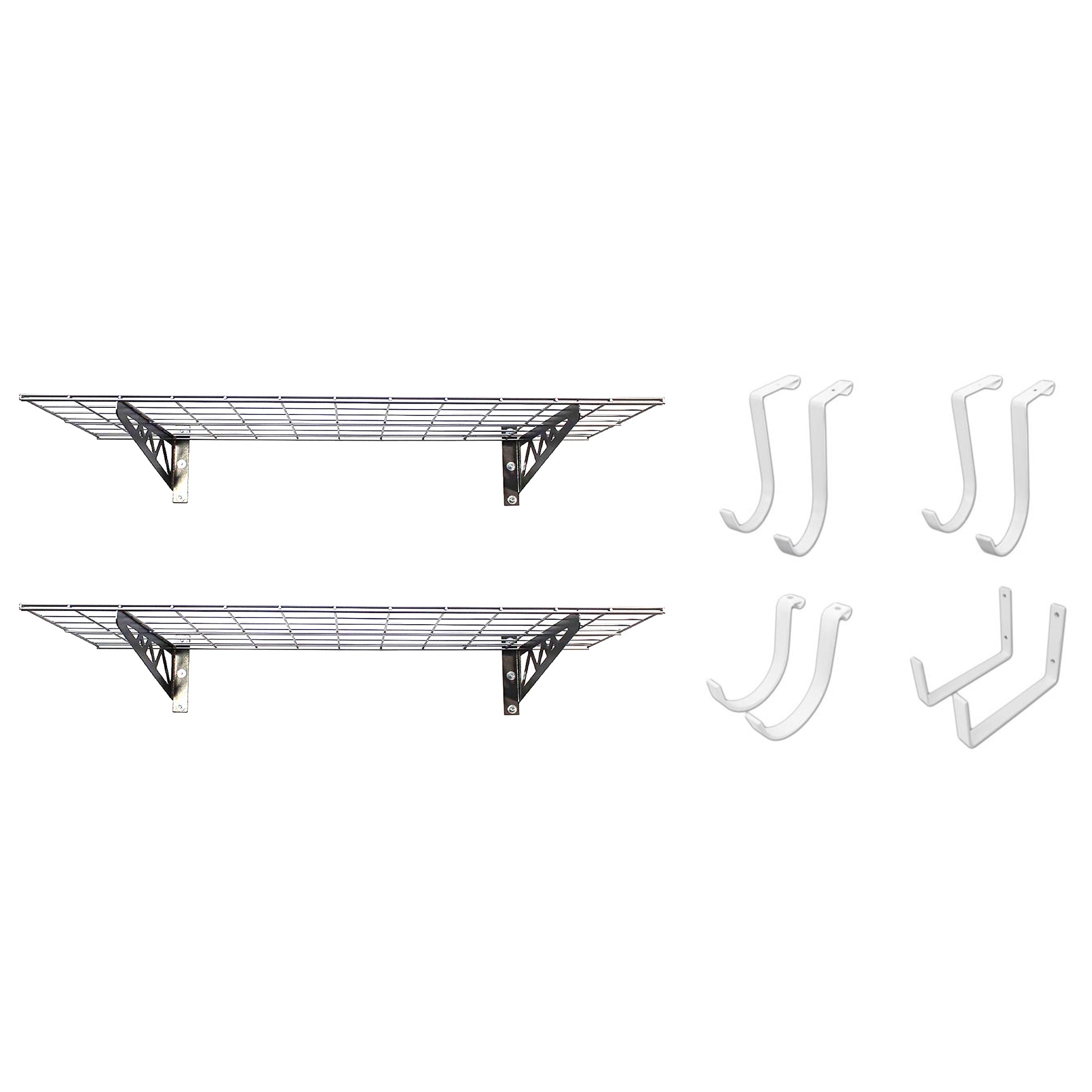 SafeRacks 24x48" Garage Shelf 2-Pack w/ Bike Hooks & 8ct Accessory Hook Package - VMInnovations