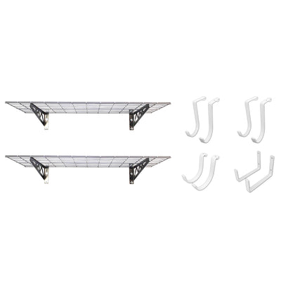 SafeRacks 24x48" Garage Shelf 2-Pack w/ Bike Hooks & 8ct Accessory Hook Package - VMInnovations