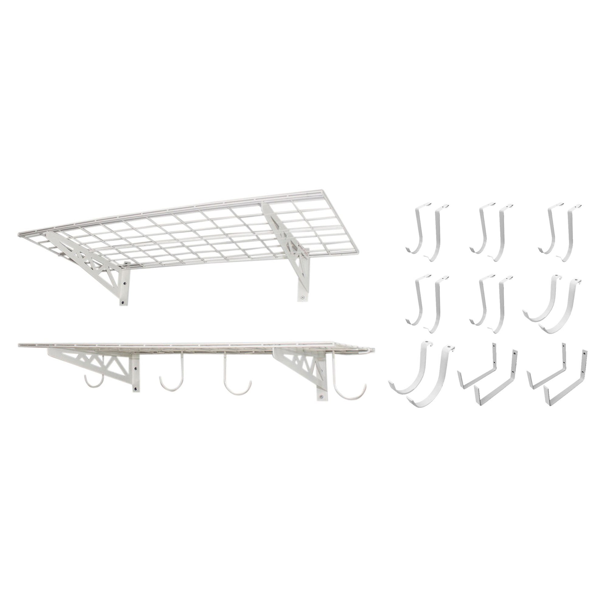 SafeRacks 18x36" Garage Shelf 2-Pack w/ Bike Hooks & 18ct Accessory Hook Package - VMInnovations