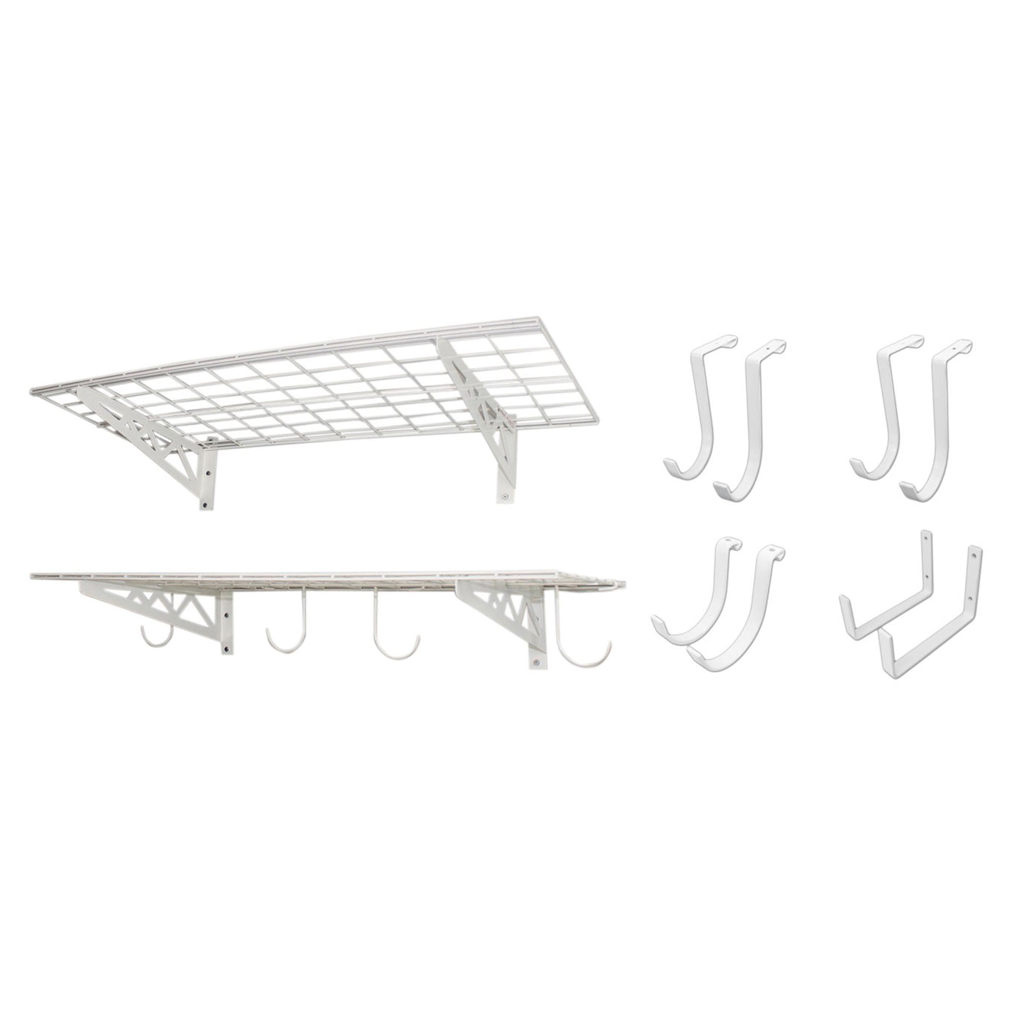 SafeRacks 18x36" Garage Shelf 2-Pack w/ Bike Hooks & 8ct Accessory Hook Package - VMInnovations