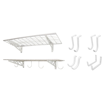 SafeRacks 18x36" Garage Shelf 2-Pack w/ Bike Hooks & 8ct Accessory Hook Package - VMInnovations