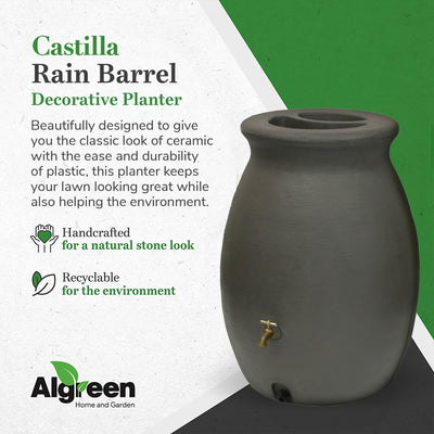 Algreen Castilla 50 Gallon Plastic Rain Water Barrel, Brownstone (Used)