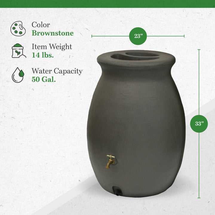 Algreen Castilla 50 Gallon Rain Water Collection Barrel, Brownstone (Open Box)
