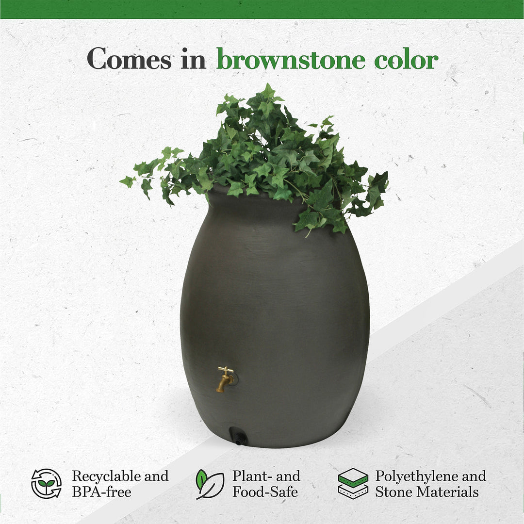 Algreen Castilla 50 Gallon Rain Water Collection Barrel, Brownstone (Open Box)